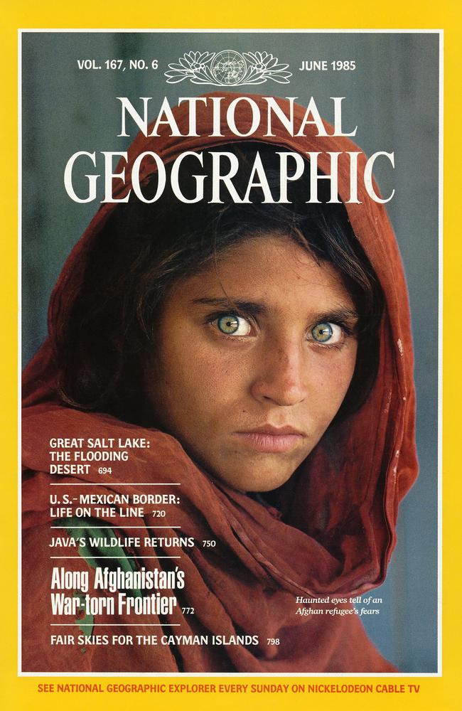 A haunting photo of Sharbat Gula appeared on the cover of National Geographic in 1985. Picture: National Geographic Society