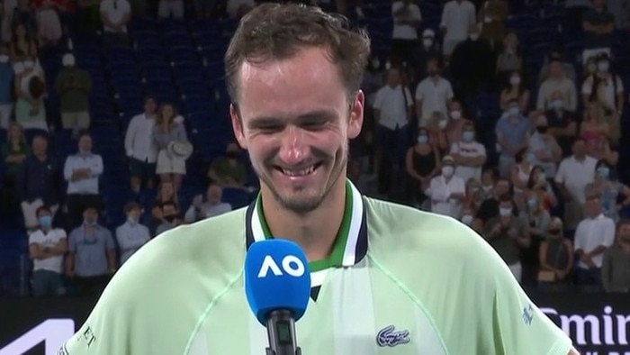 Daniil Medvedev reacts to being booed.