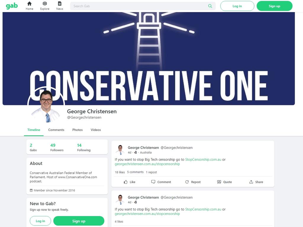 A Gab account purporting to belong to MP George Christensen.