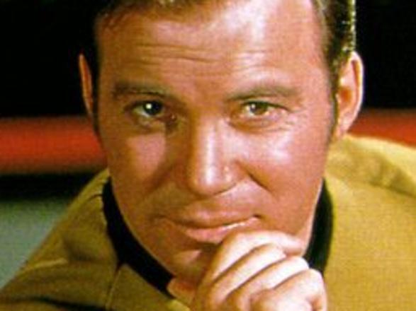 Actor William Shatner as Captain James T Kirk in scene from TV program 'Star Trek'.