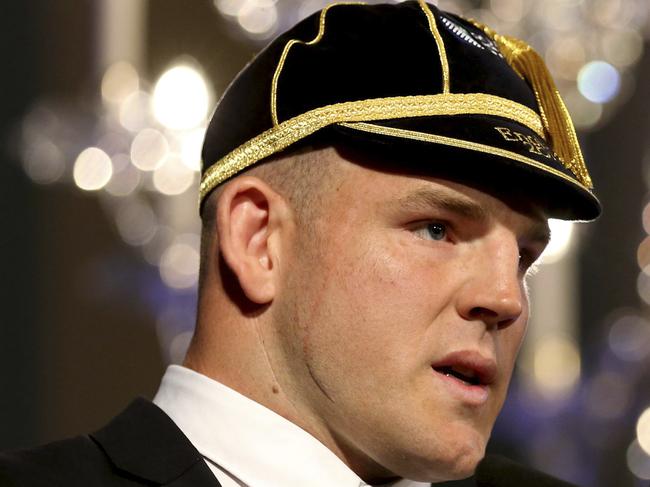 Australia rugby captain Stephen Moore attends the welcome ceremony at The Assembly Rooms, Bath, England, Tuesday Sept. 15, 2015. The Rugby World Cup starts Friday, Sept. 18, with England playing Fiji, and ends with the final on Oct. 31. (Tim Goode/PA via AP) UNITED KINGDOM OUT NO SALES NO ARCHIVE MANDATORY CREDIT