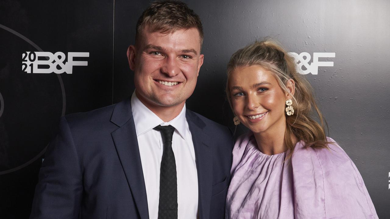 Ollie Wines and his partner, Olivia May at Port Adelaide’s Best and Fairest. Picture: Matt Loxton