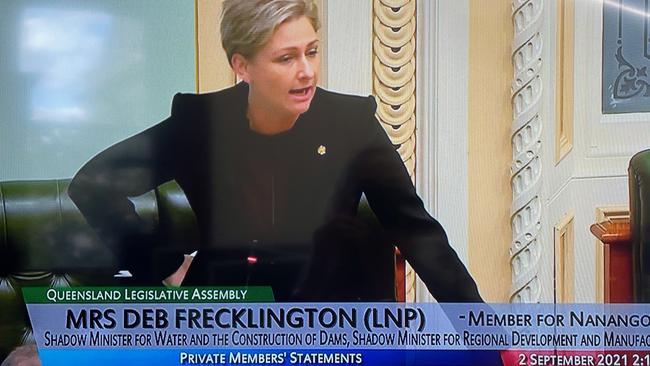 LNP MP Amanda Camm was mistaken for former party leader Deb Frecklington during the parliament livestream on Thursday.