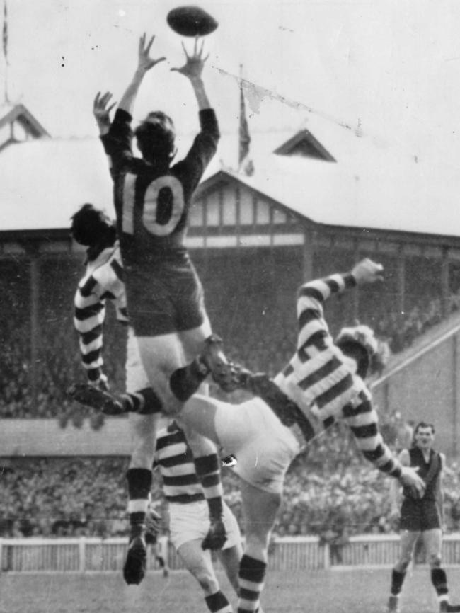 Goalkicking legend John Coleman flies for Essendon.