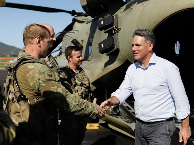 Richard Marles inspects a CH-47 Chinook at RAAF Base Townsville.