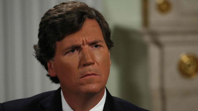 Carlson was tricked into interviewing a former employee who was fired over the edited photo. Picture: Gavriil Grigorov/Pool/AFP/