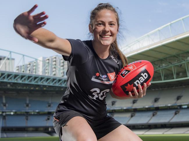 HOLD FOR HERALD SUN  DO NOT RUN UNLESS YOU HAVE PERMISION FROM THE hs SPORTS EDITOR.. Tiahna Cochrane from Castelmaine, Dusty Martin territory,  for AFLW draft at the Etihad Stadium. Picture: Jason Edwards