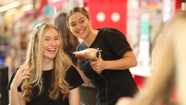 Year 12 student Katie Steele with Price Attack stylist Bec Yabsley. Picture: Peter Wallis