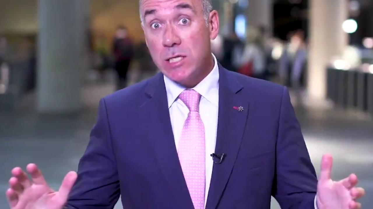 A still from NAB CEO Andrew Thorburn’s video message to customers this morning. Picture: Twitter 