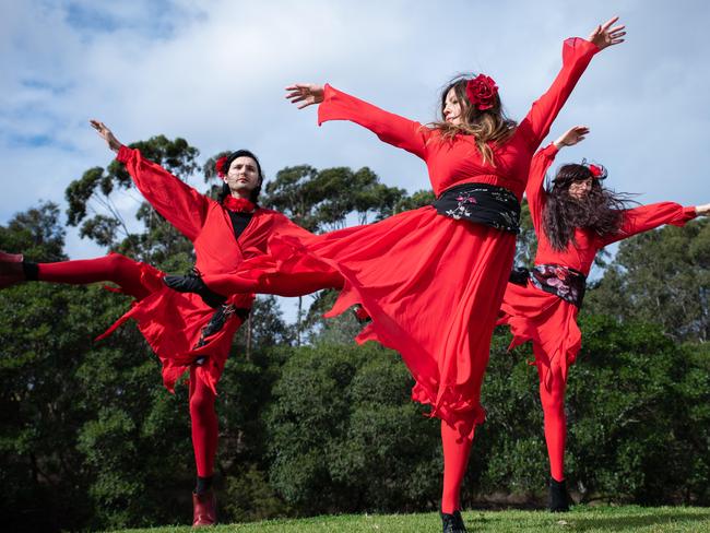 James Von Vinyl, Rachel Hemmingway and Liam Casey ahead of The Most Wuthering Heights Day Ever at Sydney Park on July 13. Picture: Favio Brancaleone