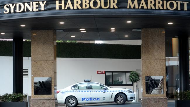 Police at the Marriott hotel in Sydney. Picture: Jeremy Piper