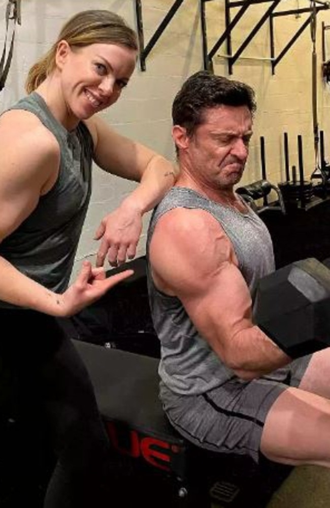 Hugh Jackman, with trainer Beth Lewis, has been hitting the gym hard. Picture: Instagram