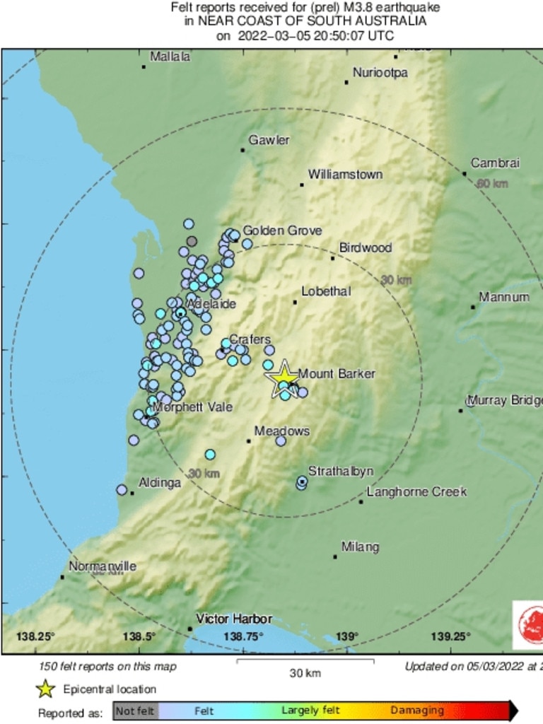 Places where the quake was felt. Picture: EMSC