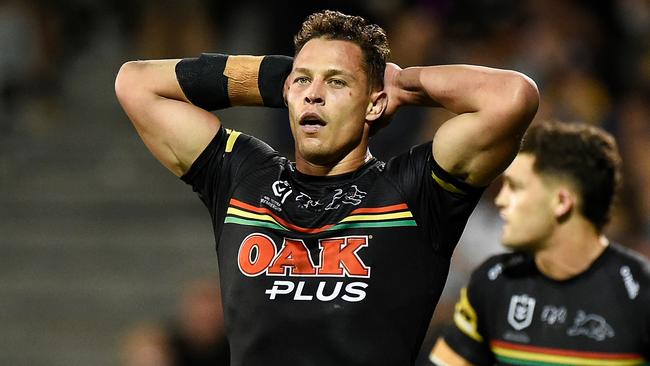 MACKAY, AUSTRALIA - SEPTEMBER 18: Scott Sorensen of the Panthers looks dejected during the NRL Semifinal match between the Penrith Panthers and the Parramatta Eels at BB Print Stadium on September 18, 2021 in Mackay, Australia. (Photo by Matt Roberts/Getty Images)