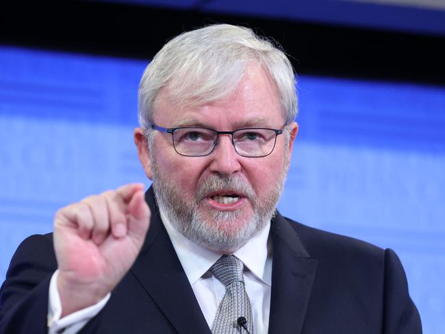 CANBERRA, AUSTRALIA- NewsWire Photos MARCH 9 2021 : Former Prime Minister Kevin Rudd went on the attack against News Corp and the AustralianÃs journalist Greg Brown during his address at the National Press Club in Canberra Picture: NCA NewsWire / Gary Ramage