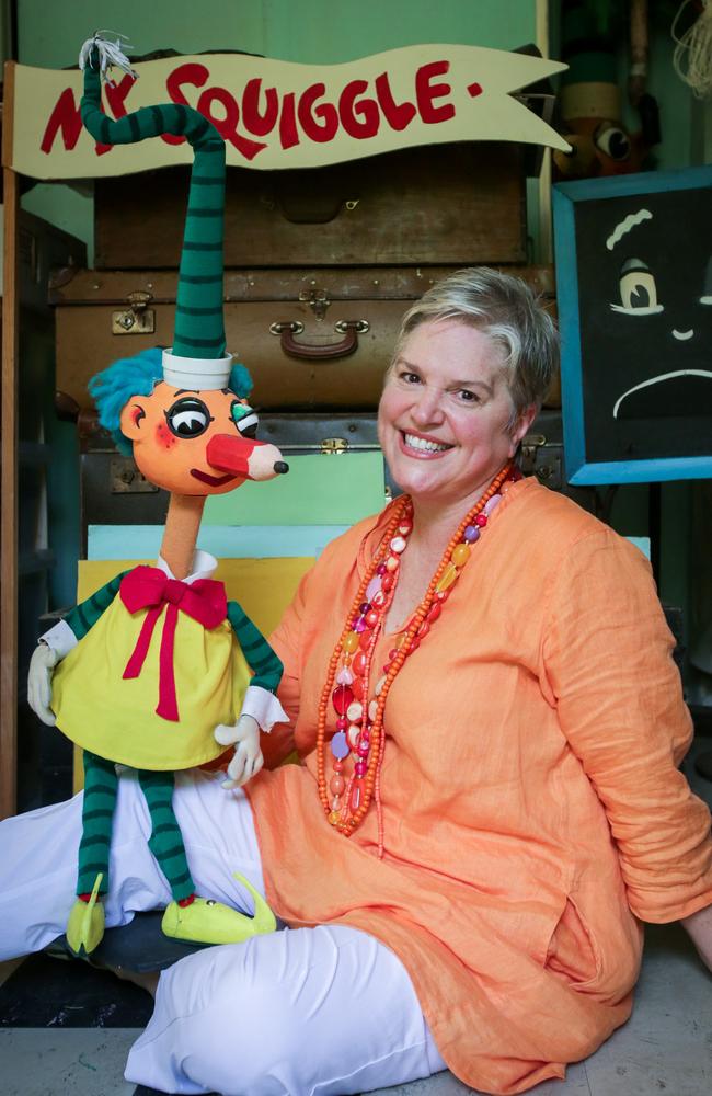 Rebecca Hetherington with Mr Squiggle. 