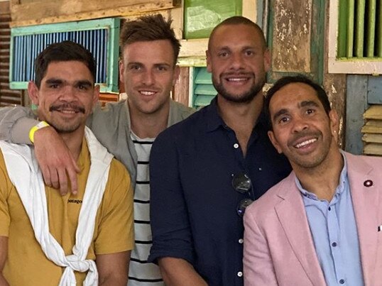 Charlie Cameron, Brodie Smith, Cam Ellis-Yolmen and Eddie Betts at his Adelaide farewell party at The Moseley Bar and Kitchen this weekend. Picture: Instagram.