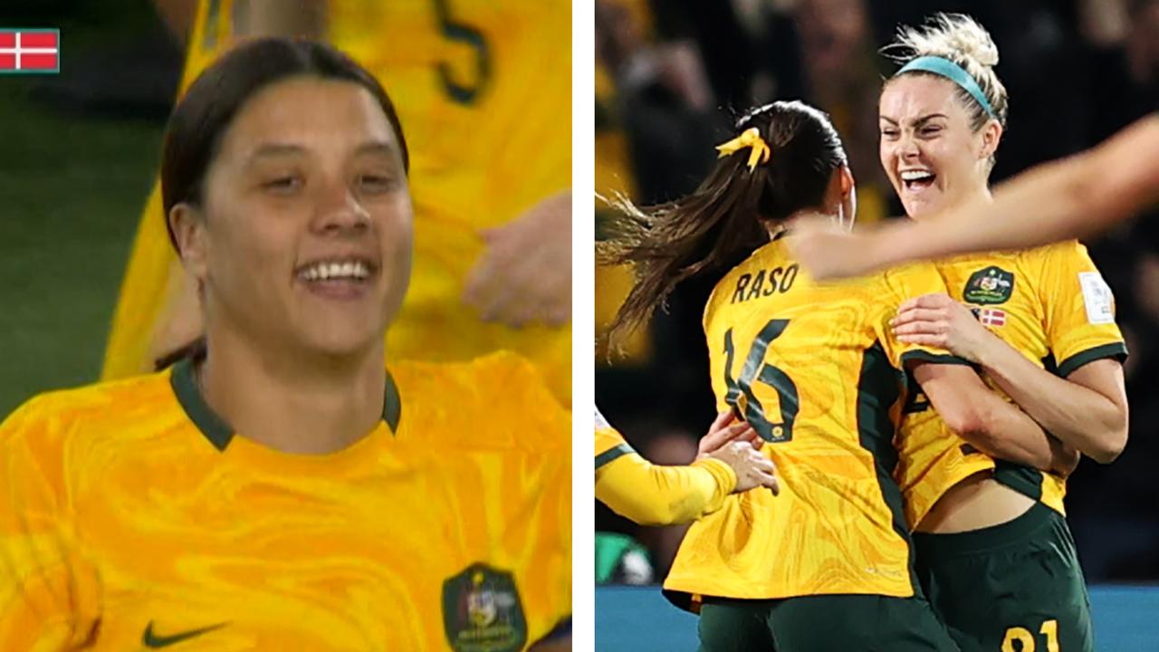 Sam Kerr came on as a sub as the Aussies hold a lead over Denmark. Picture: Supplied