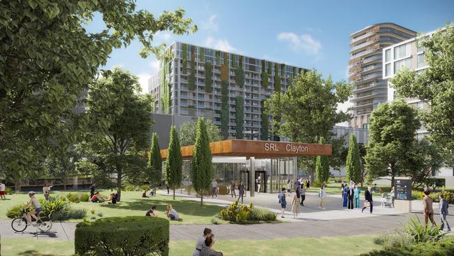 An artist’s impression of the SRL precinct in Clayton. Picture: Supplied