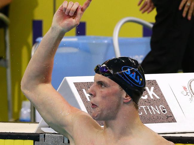 SWIMMING - DAY 5 - Hancock Prospecting 2016 Australian Championships at Aquatic Centre. Men 100 LC Metre Freestyle Final - Kyle Chalmers takes 2nd and is off to his first Olympics. Picture Sarah Reed