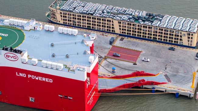 BYD electric cars being shipped from Taicang Port in Suzhou. Picture: AFP