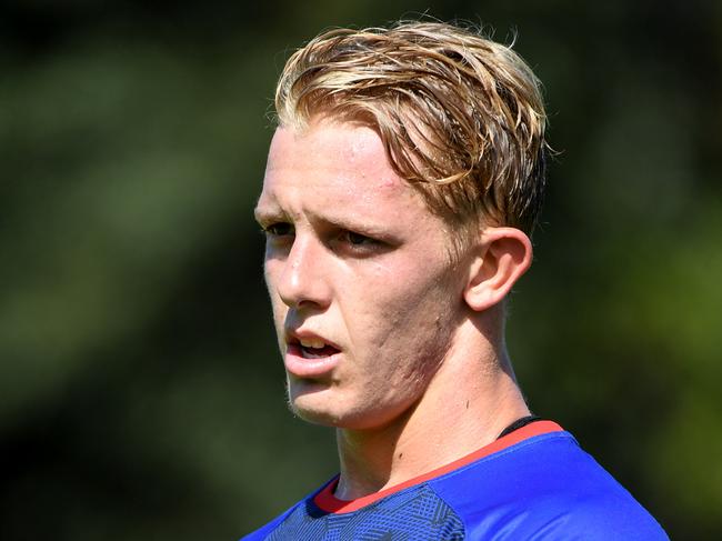 8/1/19 Knights player Phoenix Crossland during a training session at Wests at Mayfield in Newcastle. Tracey Nearmy/Daily Telegraph