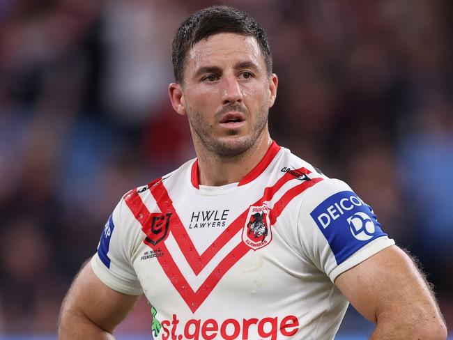 SYDNEY, AUSTRALIA - APRIL 25:  Ben Hunt of the Dragons reacts at full-time during the round eight NRL match between Sydney Roosters and St George Illawarra Dragons at Allianz Stadium on April 25, 2023 in Sydney, Australia. (Photo by Mark Kolbe/Getty Images)