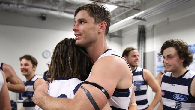 Geelong is in the box seat to finish on top of the ladder with four rounds left. Picture: Cameron Spencer/Getty Images.