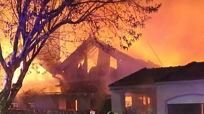 A $24 million mansion at 62 Cliff Rd in Northwood has been destroyed by a deliberately lit fire. The heritage listed home has been gutted by the fire, which police believe is the result of arson. Picture: 9 News