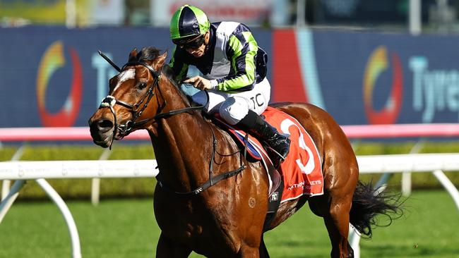 Tim Clark guides Eliyass to his second Australian win in the Premier's Cup at Randwick. Picture: Getty Images