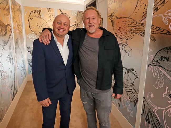 25/07/2019: Larry Kestelman and prominent artist David Bromley. Bromley is the artist-in-residence for Kestelman's new $800m building in Chapel street, South Yarra. Stuart McEvoy/The Australian.