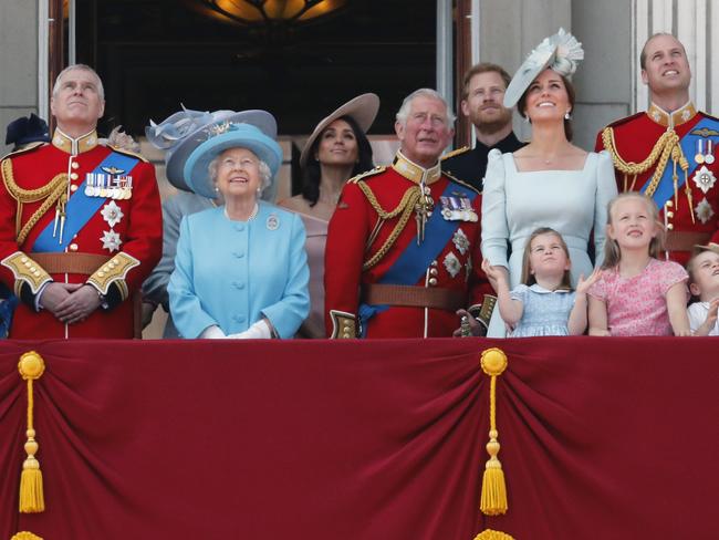 Prince Harry and Meghan with the royal family. Picture: AP