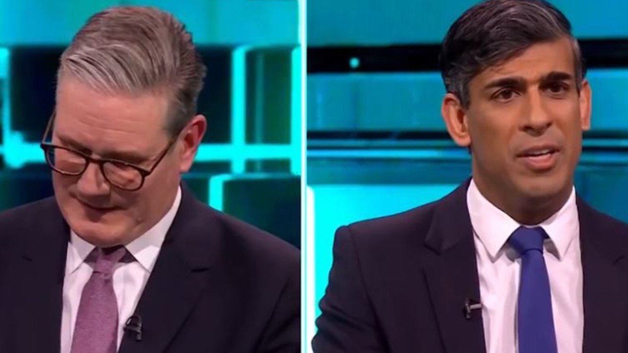 Labour leader Keir Starmer and UK PM Rishi Sunak on ITV's televised live debate. Picture: Supplied