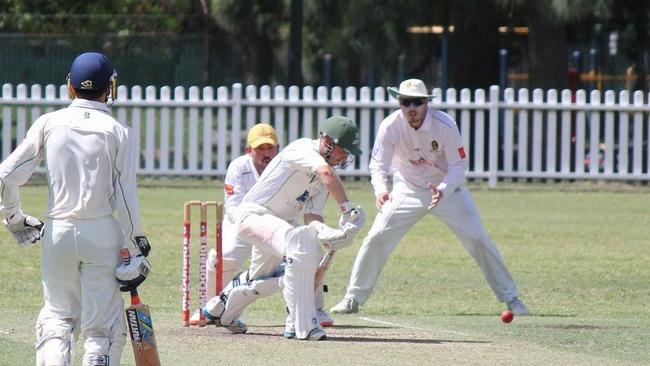 Warringah's Hamish Ferguson plays a defensive shot into the off side. Picture: Supplied