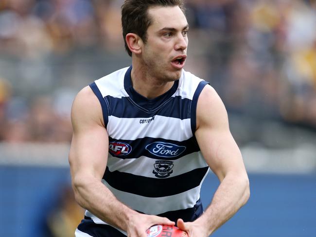 AFL Round 21. 11/08/2018.  Hawthorn v Geelong at the MCG.  Geelong's Daniel Menzel   .Pic: Michael Klein