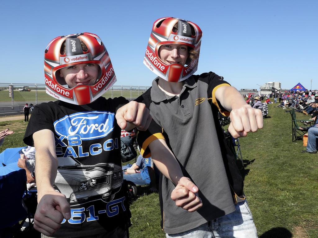 Ben Farrell, 17, and Josh White, 16, both from Gawler are in the mood for motorsport. Picture SARAH REED