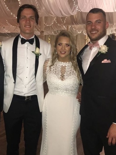 In-form Pulteney forward Daniel Polec, pictured with his twin Jared’s wedding to Alison Bick last year. Picture: Instagram