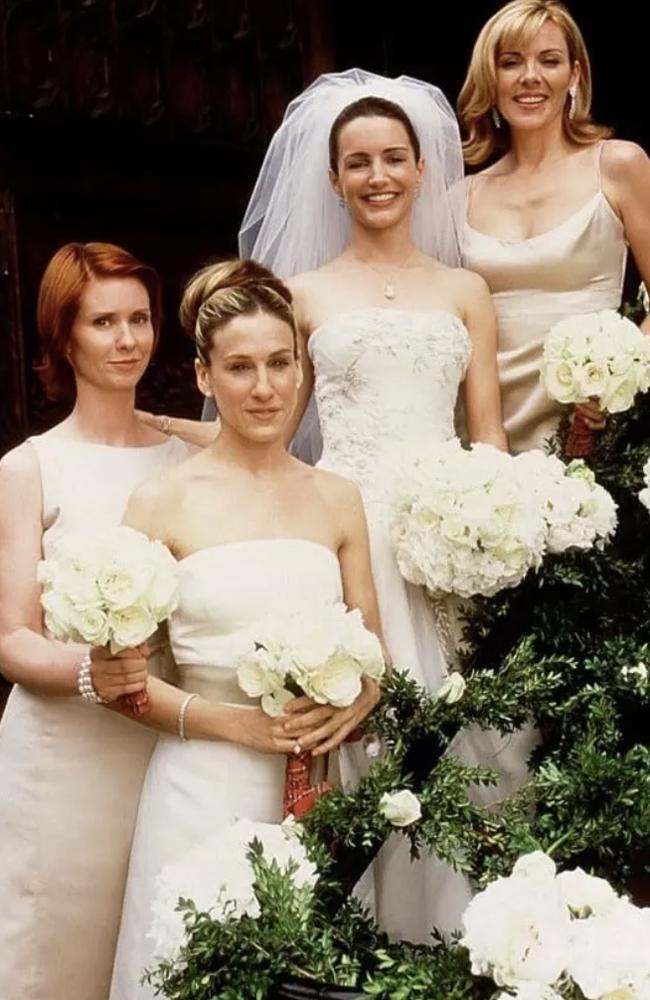 Sarah Jessica Parker did not like her bridesmaid dress in season 3 of Sex and the City. Picture: HBO