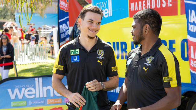 Daniel Rioli and Maurice Rioli on Thursday. Picture: Jason Edwards