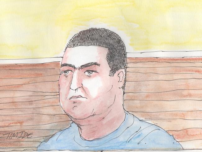 Court sketch of Gavin Schuster - artist Tim Ide