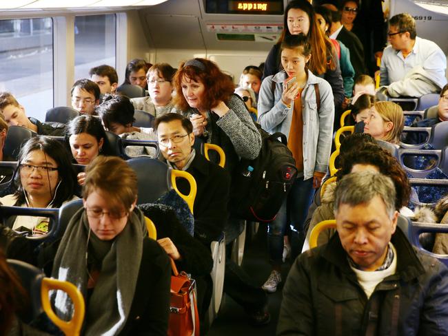 Current trains have reversible seats allowing commuters to travel in any direction. Picture: Peter Clark