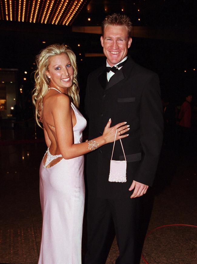 Nathan Buckley and then-girlfriend Tania in the infamous g-string dress. Picture: Fiona Hamilton