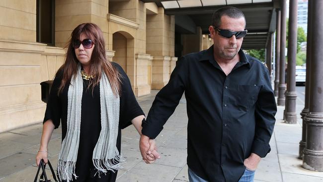 Steven Egberts, grandfather of victims Amber and Korey, at Adelaide court with his partner Janet Wells. Picture: Dylan Coker