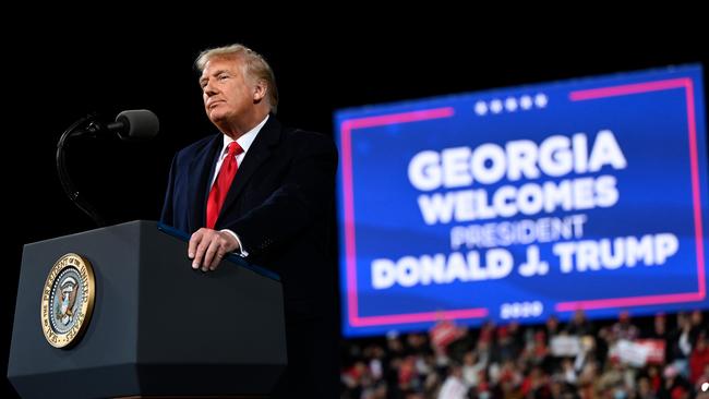 US president Donald Trump speaks at a rally at Valdosta Regional Airport in Georgia. Picture: AFP