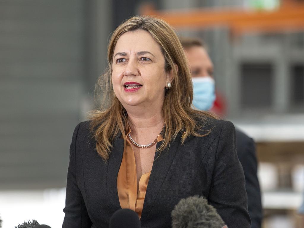 Premier Annastacia Palaszczuk at the Wellcamp quarantine hub yesterday. Picture: Nev Madsen