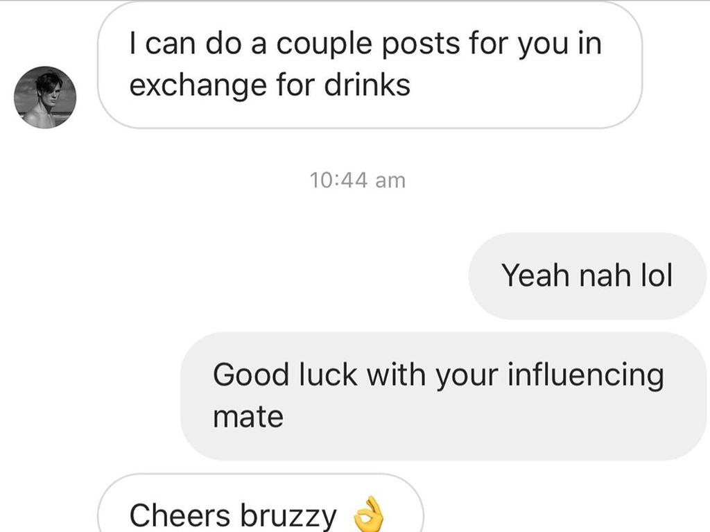The Sydney bar shared their exchange with the influencer on Instagram.