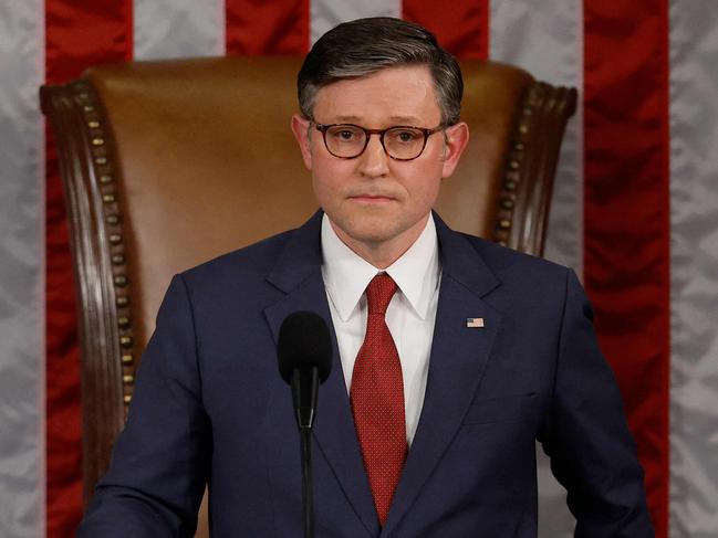 WASHINGTON, DC - JANUARY 03: Newly re-elected Speaker of the House Mike Johnson (R-LA) addresses the first day of the 119th Congress in the House Chamber of the U.S. Capitol Building on January 03, 2025 in Washington, DC. With the endorsement of President-elect Donald Trump, Johnson retained his Speakership after beating back opposition within his own party during the first session of 119th Congress.   Chip Somodevilla/Getty Images/AFP (Photo by CHIP SOMODEVILLA / GETTY IMAGES NORTH AMERICA / Getty Images via AFP)