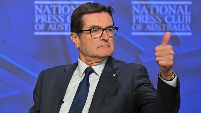 Net Zero Economy Authority chair Greg Combet at the National Press Club in Canberra on Tuesday. Picture: AAP