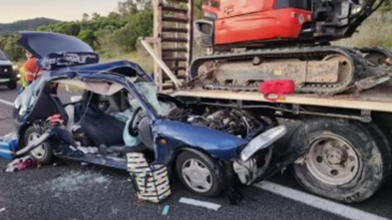 A man suffered serious injuries in the truck and car crash on the Bruce Hwy south of Gympie at Federal.