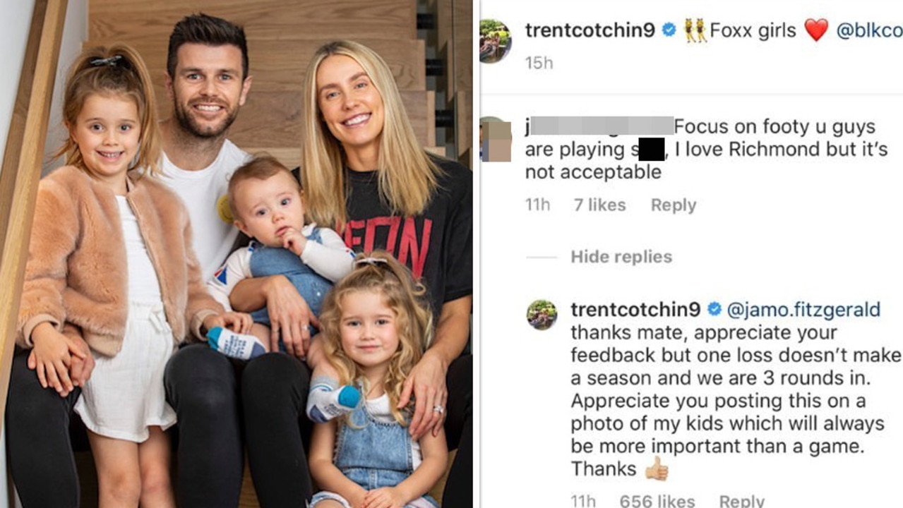 Trent Cotchin deals with a troll on Instagram.